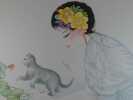 Mara Tran Long, lithographie originale sur vélin de Rives, représentant une jeune fille et son chaton,  numérotée 55/200 et signée par l'artiste au ...