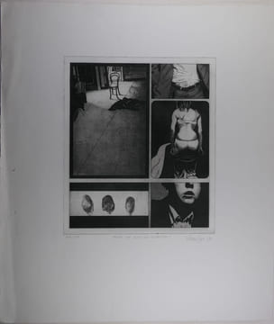 Klaus Böttger. Lithographie originale sur vélin, "Tatort mit Motiv und Verdächtigen", numérotée 106/150 et signée par l'artiste au crayon. Klaus ...