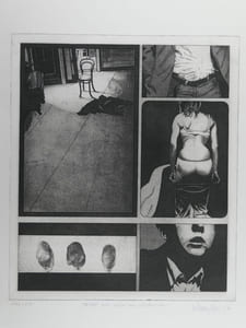Klaus Böttger. Lithographie originale sur vélin, "Tatort mit Motiv und Verdächtigen", numérotée 106/150 et signée par l'artiste au crayon