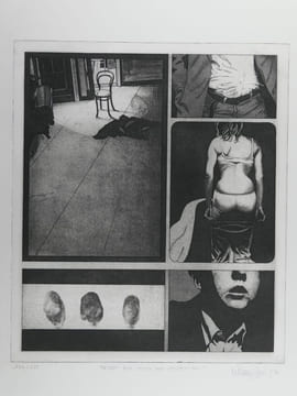 Klaus Böttger. Lithographie originale sur vélin, "Tatort mit Motiv und Verdächtigen", numérotée 106/150 et signée par l'artiste au crayon. Klaus ...