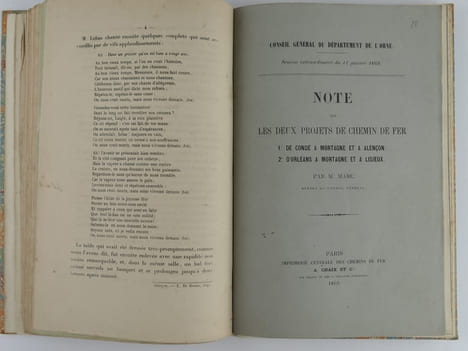 CHEMINS DE FER de l'ORNE. Réunion de 9 publications du milieu du 19e siècle, autour de la création des lignes de chemins de fer dans l'Orne. 1) ...