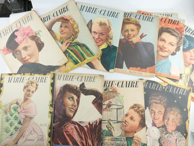 MARIE-CLAIRE. Hebdomadaire féminin créé par Jean Prouvost et Marcelle Auclair. REUNION DE 43 NUMÉROS. Numéro 65 du 27 mai 1938,n° 78, 83, 85, 86, 87, 88, 89, 90, 91, 92,94, 95,106,108,114,115,116,117,118,120,121,124,125,127,129,130,138,143,144,145,148,149,150,153,154,155,156,157,159,,160,167 au n°171 du 7 juin 1940