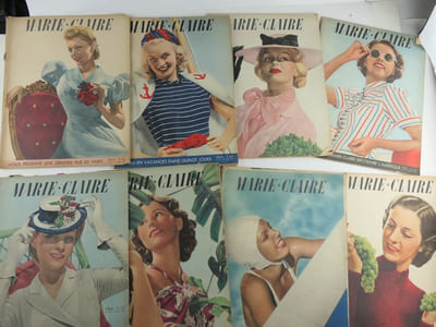 MARIE-CLAIRE. Hebdomadaire féminin créé par Jean Prouvost et Marcelle Auclair. REUNION DE 43 NUMÉROS. Numéro 65 du 27 mai 1938,n° 78, 83, 85, 86, 87, 88, 89, 90, 91, 92,94, 95,106,108,114,115,116,117,118,120,121,124,125,127,129,130,138,143,144,145,148,149,150,153,154,155,156,157,159,,160,167 au n°171 du 7 juin 1940