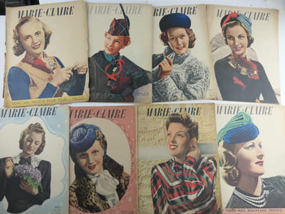 MARIE-CLAIRE. Hebdomadaire féminin créé par Jean Prouvost et Marcelle Auclair. REUNION DE 43 NUMÉROS. Numéro 65 du 27 mai 1938,n° 78, 83, 85, 86, 87, 88, 89, 90, 91, 92,94, 95,106,108,114,115,116,117,118,120,121,124,125,127,129,130,138,143,144,145,148,149,150,153,154,155,156,157,159,,160,167 au n°171 du 7 juin 1940
