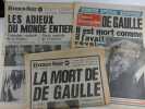 Réunion de 12 journaux autour du décès du Général De Gaulle : Le canard enchainé, 11 novembre 1970 / L'Aurore, 11 nov. De Gaulle : Hommage national ...