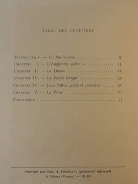 Réunion de 2 études autour de la littérature anglaise : La Littérature de l'Angleterre Puritaine 1603-1660 par Floris DELATTRE / Le Roman Anglais au ...