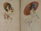 Ensemble de 4 estampes du "Mucha catalan" Gaspar Camps, de style art nouveau, signées dans la planche pour deux d'entre elles. 2 jeunes filles au ...