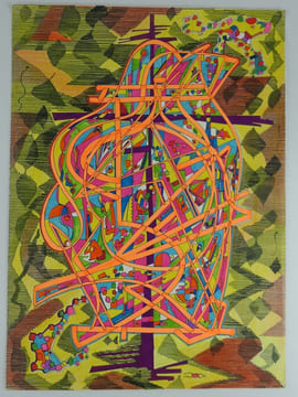 ART PSYCHEDELIQUE. Dessin original en technique mixte (crayon gras, feutre, encre et fluo). Non signé.. Anonyme