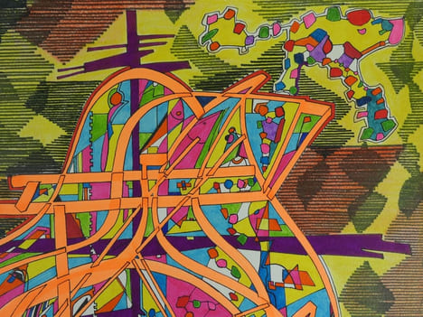 ART PSYCHEDELIQUE. Dessin original en technique mixte (crayon gras, feutre, encre et fluo). Non signé.. Anonyme