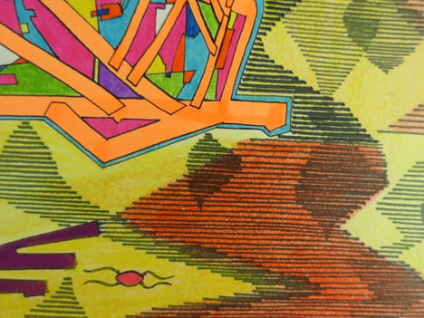 ART PSYCHEDELIQUE. Dessin original en technique mixte (crayon gras, feutre, encre et fluo). Non signé.. Anonyme