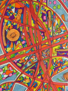 ART PSYCHEDELIQUE. Dessin original en technique mixte (crayon gras, feutre, encre et fluo). Non signé.. Anonyme
