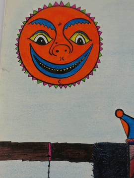ART PSYCHEDELIQUE. Dessin original en technique mixte (crayon gras, feutre, encre et fluo). Non signé.. Anonyme