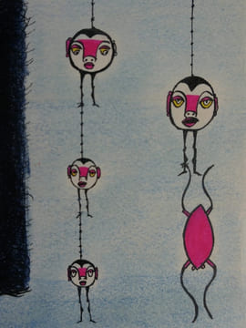 ART PSYCHEDELIQUE. Dessin original en technique mixte (crayon gras, feutre, encre et fluo). Non signé.. Anonyme