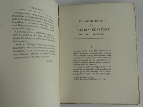 Le cahier rouge. Benjamin Constant. Publié par L. Constant de Rebecque.