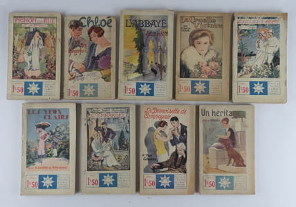 Réunion de 9 titres de la collection Stella : Pignon sur rue. Chloé. L'Abbaye. La Cruelle Victoire. Sous le soleil ardent. Les yeux clairs. L'embardée. La Demoiselle de Compagnie. Un héritage.