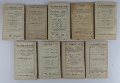 Réunion de 9 titres de la collection Stella : Pignon sur rue. Chloé. L'Abbaye. La Cruelle Victoire. Sous le soleil ardent. Les yeux clairs. L'embardée. La Demoiselle de Compagnie. Un héritage.
