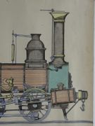 Dessin original. Travail d'élève de l'Ecole Saint Nicolas, présentant un projet de locomotive à vapeur.  par Anonyme - Image 2