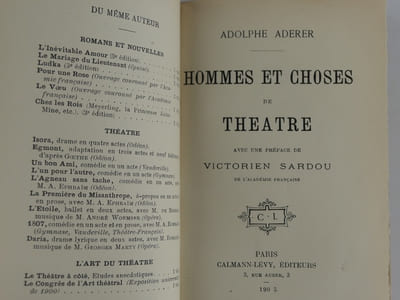 Hommes et Choses de Théâtre. ENVOI de l'auteur à Max Maurey ((auteur dramatique français). Shakespeare et Scribe. Balzac. Victore Hugo. Alexandre Dumas Père. Alfred de Musset. Ponset. Paul Meurice. Auguste Vacquerie. Emile Augier. Octave Feuillet. Henry Murger. Alexandre Dumas Fils. Henri de Bornier. Victorien Sardou. Edouard Pailleron. Meilhace et Halévy. Armand Sylvestre. Emile Zola. François Coppée. Catulle Mendès. 