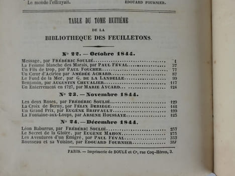 La Bibliothèque des Feuilletons, Recueil de Romans, Nouvelles et Feuilletons. Tome 7 et 8, du numéro 19 au n°24, reliés en 1 volume. Contient : TABLE ...