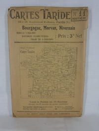 Carte Taride Routière n°11. Bourgogne, Morvan, Nivernais.  Carte entoilée en couleurs  70 x 90 cm. Echelle 1 / 250000e. Distances kilométriques. Tirage en 4 couleurs. (circa 1920)