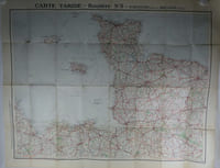 Carte Taride Routière n°5. Normandie (Ouest) Bretagne (Nord) Carte dépliante  en couleurs  70 x 90 cm. Echelle 1 / 250000e. Distances kilométriques. Tirage en 5 couleurs. (circa 1920)