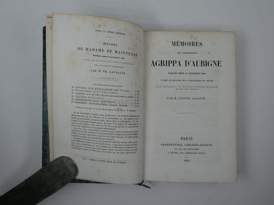 Mémoires de Théodore Agrippa d'Aubigné, publiés pour la première fois d'après le manuscrit de la bibliothèque du Louvre, suivis de fragments de l'Histoire universelle de d'Aubigné et de pièces inédites. Par M. Ludovic Lalanne. Reliure de Petit, successeur de Simier.
