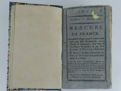 Mercure de France, 9 numéros, du 1er Janvier 1791 au 26 février 1791 : N° 1 - 2 - 4 - 5 - 6 - 7 - 8 - 9.