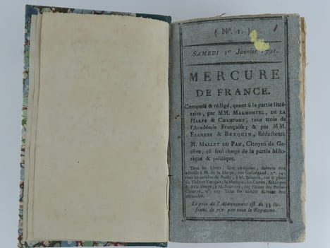 Mercure de France, 9 numéros, du 1er Janvier 1791 au 26 février 1791 : N° 1 - 2 - 4 - 5 - 6 - 7 - 8 - 9. . Composé et rédigé, quant à la partie ...