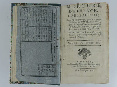 Mercure de France, 9 numéros, du 1er Janvier 1791 au 26 février 1791 : N° 1 - 2 - 4 - 5 - 6 - 7 - 8 - 9.