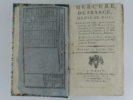 Mercure de France, 9 numéros, du 1er Janvier 1791 au 26 février 1791 : N° 1 - 2 - 4 - 5 - 6 - 7 - 8 - 9. . Composé et rédigé, quant à la partie ...