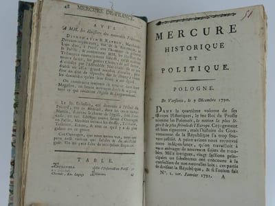 Mercure de France, 9 numéros, du 1er Janvier 1791 au 26 février 1791 : N° 1 - 2 - 4 - 5 - 6 - 7 - 8 - 9.