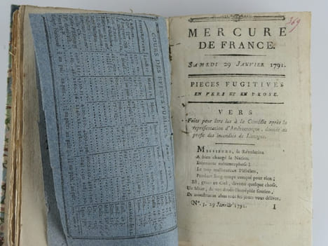 Mercure de France, 9 numéros, du 1er Janvier 1791 au 26 février 1791 : N° 1 - 2 - 4 - 5 - 6 - 7 - 8 - 9. . Composé et rédigé, quant à la partie ...