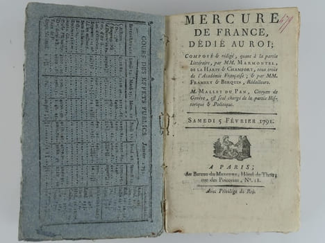Mercure de France, 9 numéros, du 1er Janvier 1791 au 26 février 1791 : N° 1 - 2 - 4 - 5 - 6 - 7 - 8 - 9. . Composé et rédigé, quant à la partie ...