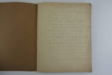 (Automobile) MERCEDES 40 HP. Cahier manuscrit de 28 pages rédigé par un ingénieur, décrivant d'une manière très détaillée les caractéristiques ...