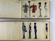Carnets de dessins originaux représentant les UNIFORMES des SOLDATS du 18e s. et du Premier Empire. Le premier carnet est consacré à l'uniforme en France, le second représente les uniformes de différentes régions et pays : Langonie, Grand Duché de Geisberg, Royaume de Warland (RU), Empire de Modaquie (?), Royaume de Romagne, Royaume de Margovie.  par Anonyme - Image 2
