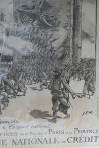 (PREMIERE GUERRE MONDIALE) Affiche Guerre 1914-1918: 4e Emprunt National. "Pour le triomphe Souscrivez à l'emprunt national, les souscriptions sont reçues à Paris et en Province / Banque Nationale de Crédit"