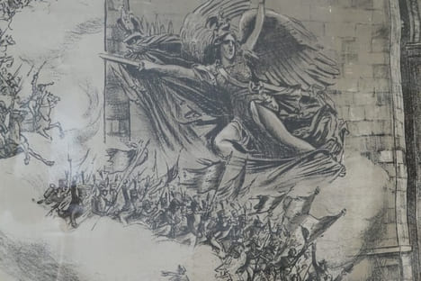 (PREMIERE GUERRE MONDIALE) Affiche Guerre 1914-1918: 4e Emprunt National. "Pour le triomphe Souscrivez à l'emprunt national, les souscriptions sont ...