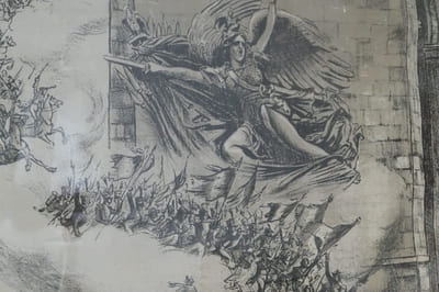 (PREMIERE GUERRE MONDIALE) Affiche Guerre 1914-1918: 4e Emprunt National. "Pour le triomphe Souscrivez à l'emprunt national, les souscriptions sont reçues à Paris et en Province / Banque Nationale de Crédit"