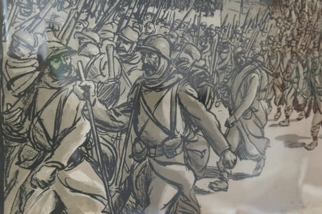 (PREMIERE GUERRE MONDIALE) Affiche Guerre 1914-1918: 4e Emprunt National. "Pour le triomphe Souscrivez à l'emprunt national, les souscriptions sont ...