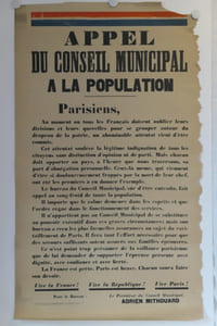 (JEAN JAURES / PREMIERE GUERRE MONDIALE)  Affiche originale : Appel du Conseil Municipal à la population (relatif à l'assassinat de Jean Jaurès)