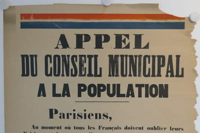 (JEAN JAURES / PREMIERE GUERRE MONDIALE)  Affiche originale : Appel du Conseil Municipal à la population (relatif à l'assassinat de Jean Jaurès)