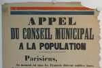 (JEAN JAURES / PREMIERE GUERRE MONDIALE)  Affiche originale : Appel du Conseil Municipal à la population (relatif à l'assassinat de Jean Jaurès). ...