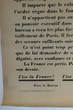 (JEAN JAURES / PREMIERE GUERRE MONDIALE)  Affiche originale : Appel du Conseil Municipal à la population (relatif à l'assassinat de Jean Jaurès). ...