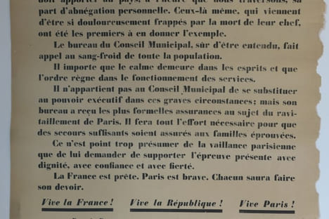 (JEAN JAURES / PREMIERE GUERRE MONDIALE)  Affiche originale : Appel du Conseil Municipal à la population (relatif à l'assassinat de Jean Jaurès). ...