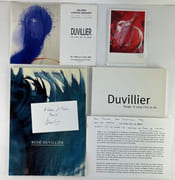 René DUVILLIER Réunion de 3 catalogues d'exposition : 1. René Duvillier, Rétrospective de 1954 à 1989. Musée de Morlaix, 7 juillet - 15 octobre 1989. ENVOI de Duvillier au critique d'art Jean-Dominique Rey. 64p. // 2.  Duvillier Le Ciel et la Mer, Galerie Larock-Granoff, du 10 mars au 10 avril 1993. Texte de Christopher Lucken, accompagné d'un texte de celui-ci  sur la création chez D. et d'une carte blanche signée par Duvillier // 3. Duvillier. Rouge, le sang c'est la vie, Galerie Alain Margaron - Exposition du 17 février au 18 mars 2000, 51p. Complet du carton d'invitation, avec ENVOI de l'artiste par René DUVILLIER - Image 1