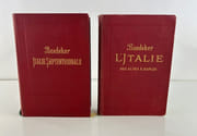 Réunion de deux guides Baedeker. 1/ Italie Septentrionale jusqu'à Livourne, Florence et Ravenne.  Avec 36 Cartes, 36 plans de villes, 10 plans d'édifices et de musées et un panorama. 1913, 18e éd. 2/ L'Italie des Alpes à Naples. Avec 25 cartes, 29 plans de villes, 23 plans d'edifies ou de musées. 3e édition. 1909 par Karl Baedeker - Image 1