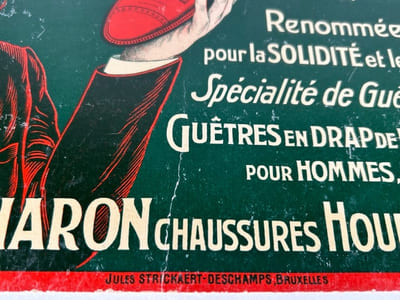 PUBLICITE Chaussures anglaises - Marque DOMINO. Renommées pour la solidité et le chaussant parfait. Spécialité de Guêtres moulées en Cuir. Guêtres  en drap de différentes couleurs pour Hommes, Femmes et Enfants. Nestor Charon chaussures. Houdeng-Aimeries (Hainaut)