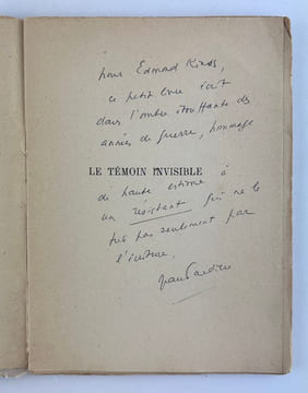 Le témoin invisible. Bel envoi de l'auteur.. Jean TARDIEU