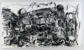 Dessin original "La maison de Don Quichotte" à l'encre noire, datée et signée en bas à gauche, titrée au crayon au dos. . Alkis PIERRAKOS (1920-2017)