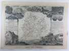 CARTE HISTORIEE - 14 DEPARTEMENT DU CANTAL. Carte ancienne (45x32cm) sur acier de l'ATLAS NATIONAL ILLUSTRÉ de Victor LEVASSEUR. 1856. Coloris manuels ...